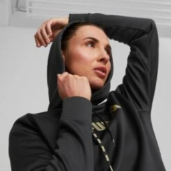 Puma Women's Power Fleece Training Hoodie Black / Metallic Gold -Under Armour Store 522184 51 mod05