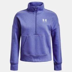Under Armour Women's UA Rival Fleece Half Zip Baja Blue / White 8 Under Armour Women's UA Rival Fleece Half Zip Baja Blue / White -Under Armour Store ps1373030 495 hf