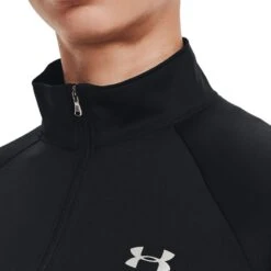 Under Armour Women's UA Tech™ Half Zip Top Black / Black / Metallic Silver -Under Armour Store s7.v5 1320126 001 collar 1