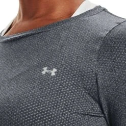 Under Armour Women's HeatGear® Armour Long Sleeve Top Pitch Grey Light Heather / Metallic Silver 9 Under Armour Women's HeatGear® Armour Long Sleeve Top Pitch Grey Light Heather / Metallic Silver -Under Armour Store s7.v5 1328966 012 collar