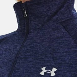 Under Armour Women's Tech™ Half Zip Twist Midnight Navy / Cadet / Metallic Silver -Under Armour Store v5 1320128 410 collar