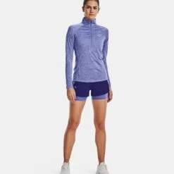 Under Armour Women's Tech™ Half Zip Twist Chestnut Baja Blue / White / Metallic Silver -Under Armour Store v5 1320128 495 fsf