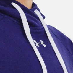 Under Armour Women's UA Rival Fleece HB Hoodie Sonar Blue / White 10 Under Armour Women's UA Rival Fleece HB Hoodie Sonar Blue / White -Under Armour Store v5 1356317 468 collar