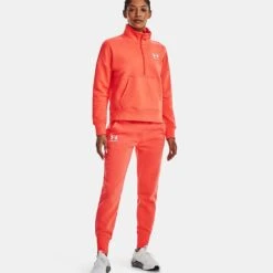 Under Armour Women's UA Rival Fleece Half Zip After Burn / White 8 Under Armour Women's UA Rival Fleece Half Zip After Burn / White -Under Armour Store v5 1373030 877 fsf
